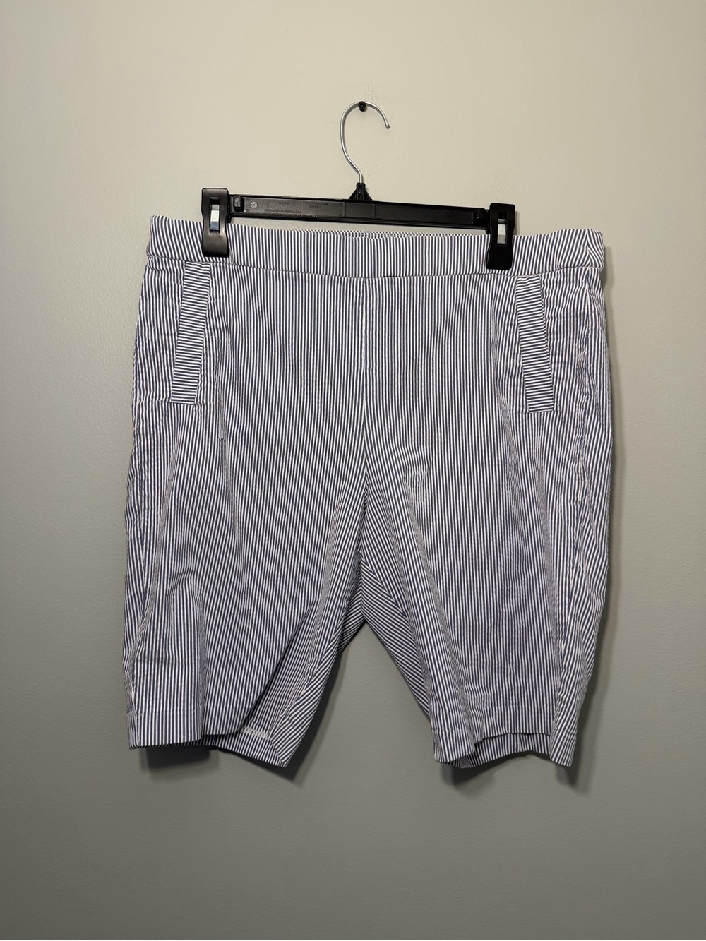 Elle Navy and White Pinstripe Seersucker Women’s Shorts